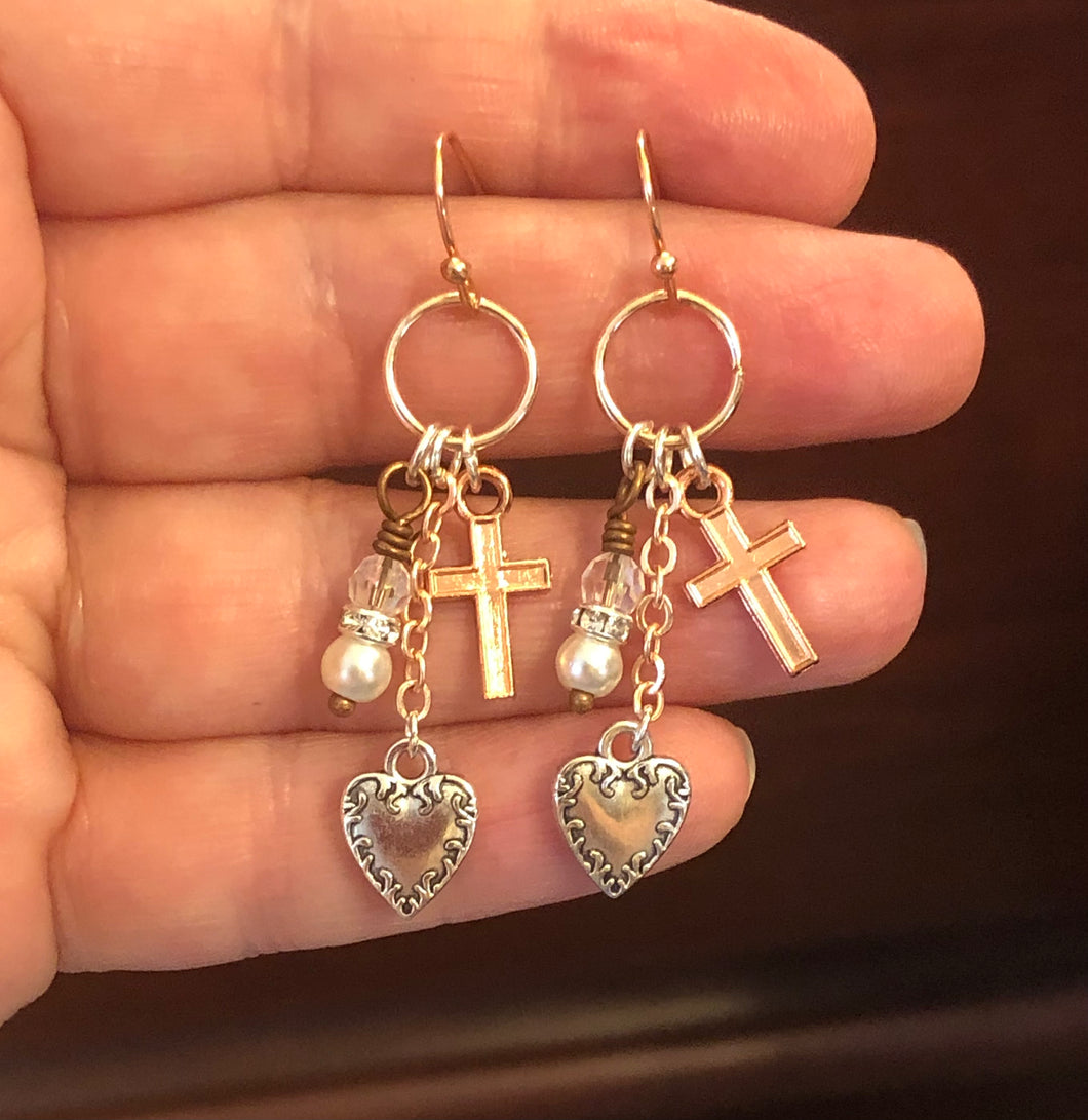 Faith, Hope, & Love Earrings Option #3 In Rose Gold.  Approx. 2