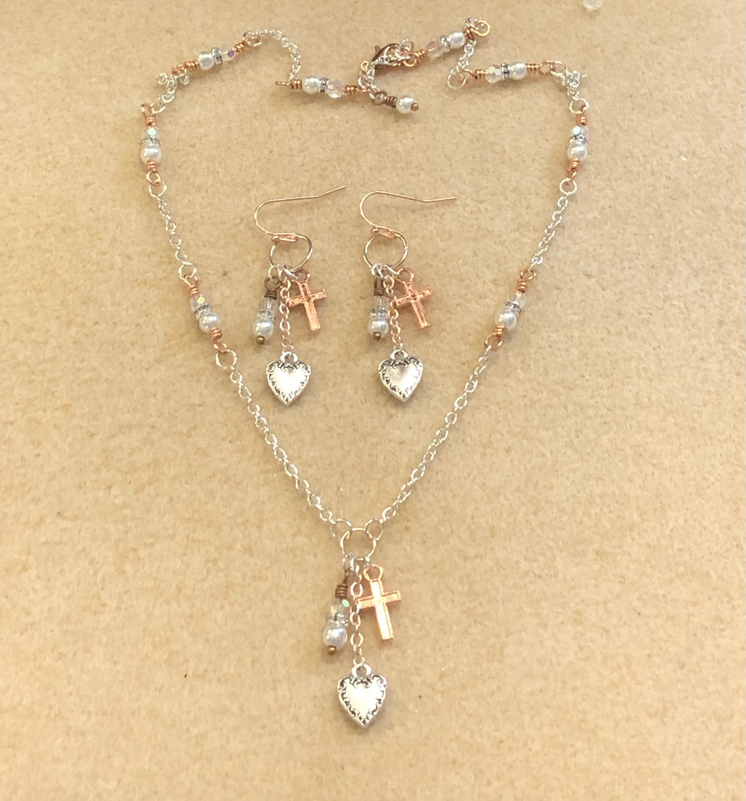 Faith, Hope, & Love Necklace Option #3 In Rose Gold.  Approx. 18 1/4